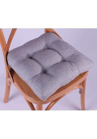 Altınpamuk Altınpamuk Lina Pofidik Gri Sandalye Minderi Özel Dikişli Bağcıkl