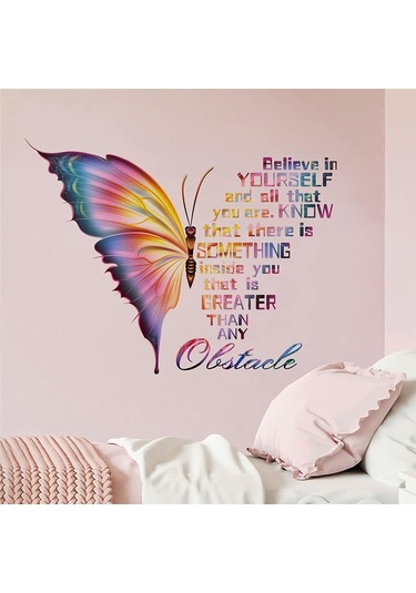 Büyük Renkli İlham Verici Duvar Çıkartmaları Alıntılar Vinil Kelebek Duvar Sanatı Çıkartmaları Motivasyonel Cümle Olumlu Açıklama Duvar Çıkartması Çok Renkli