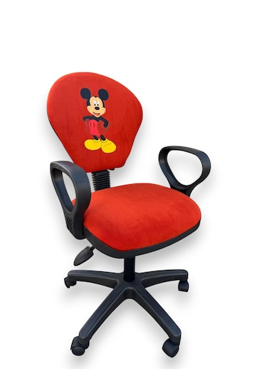 Mickey Mouse Baskılı Turuncu Çocuk Çalışma Sandalyesi Tekerlekli Sandalye, Yükseklik Ayarlı Koltuk Turuncu