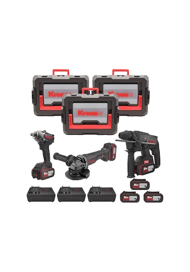 Kress KRKS1 KUB30.2 + KU390.4 + KUH10.2 20V 4AH 6 Adet Akülü Profesyonel Kombo Set