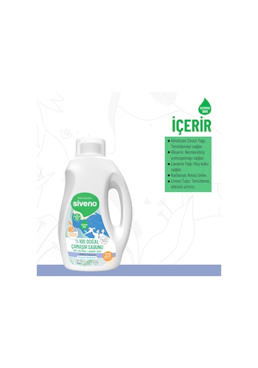 Siveno %100 Doğal Çamaşır Sabunu %100 Bitkisel Deterjan Kendinden Yumuşatıcılı Konsantre Vegan 750 ML