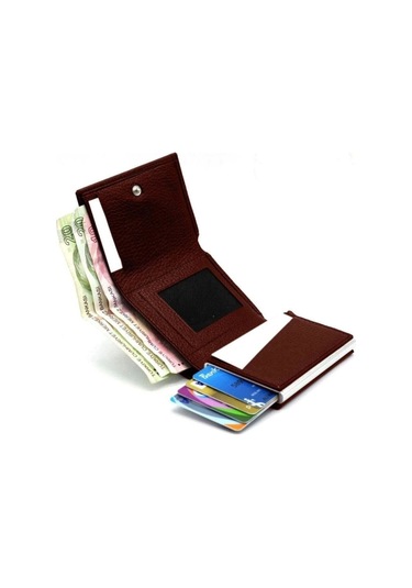 Suni Deri Erkek Mekanizmalı Bordo Kartlık Cüzdan Portföy Bordo