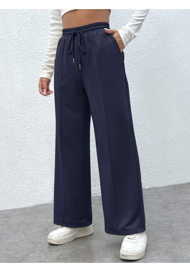 Kallima Lacivert Çimalı Yüksekbel Bol Paça Mevsimlik Eşofman Altı Lacivert