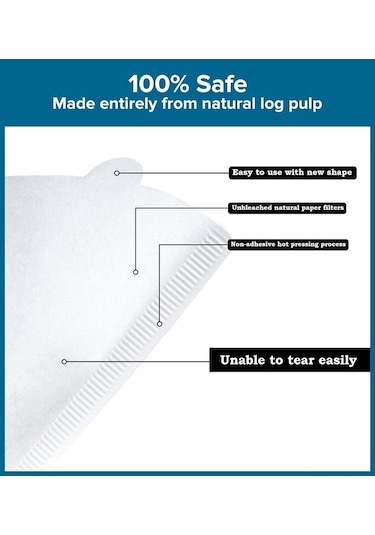 Pazly Doğal Beyaz Kahve Filtresi - 100 Adet, Damlatmalı Makineler İçin Beyaz