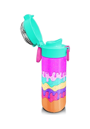 Coral High Kids Pembe Rengarenk Dondurma Desenli Pipetli Ve Direkt İçim Çelik Termos 500 Ml 31938 Pembe