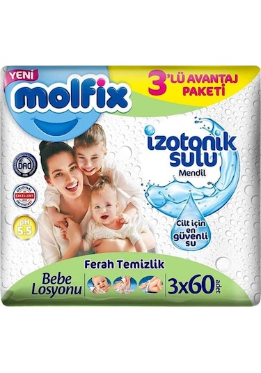 Molfix Izotonik Sulu Ferah Temizlik Islak Havlu Mendil 3Lü 180 Yaprak