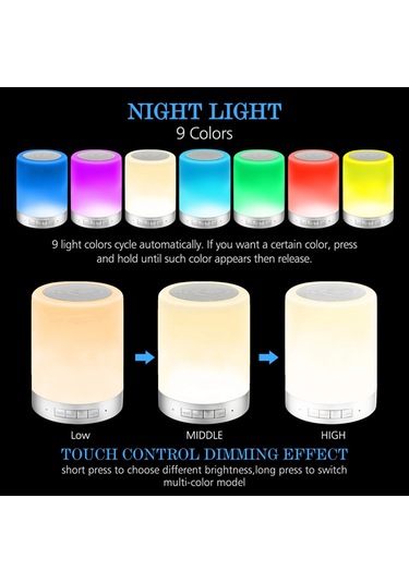 Singree Renkli Dokunmatik Led Lamba Ve Bluetooth Hoparlör - Usb, Tf Kart, Aux Girişli Taşınabilir Işık