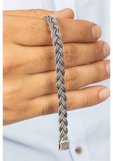 Örgü Model Gümüş Erkek Bileklik