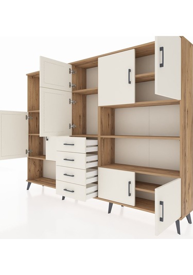 Arges Dolap 9 Raflı 4 Çekmeceli 8 Kapaklı 220x30x163 Çam-aytaşı Çam-aytaşı