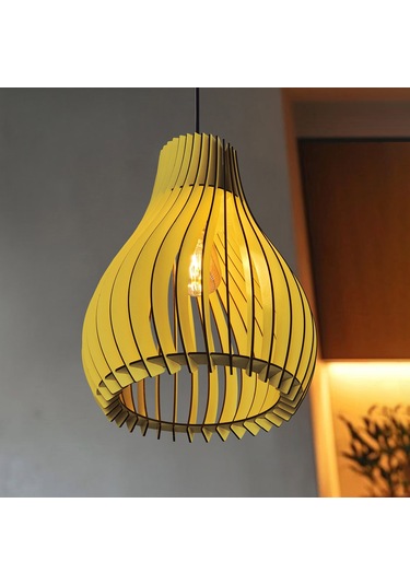 Vialux Modern Ahşap Bohem Rustik Avize Tekli Sarkıt Lamba Sarı SARI