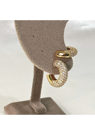 Vıp Halka Zirkon Gold Küpe Gold