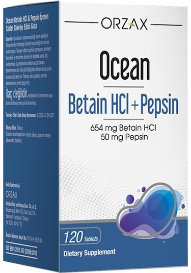 Ocean Betain Hcı+ Pepsin Takviye Edici Gıda 120 Tablet