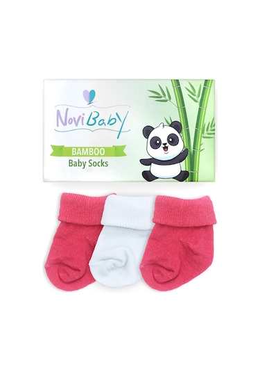 Novibaby 3'lü Bambu Yenidoğan Bebek Çorabı I White Candy I 0-6 ay "Karışık Renkli"