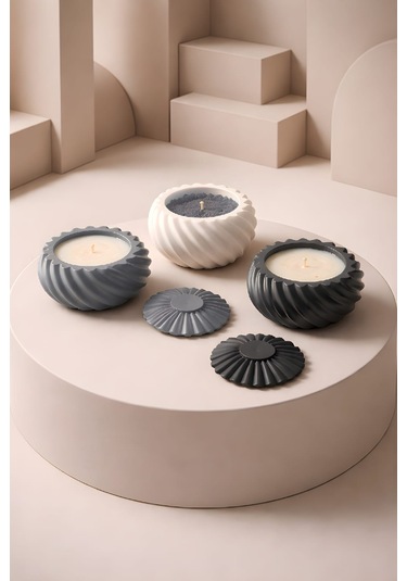 Minimal Spiral Kap Ve Toz Mum Premium Seri 3 Lü Set Renkli