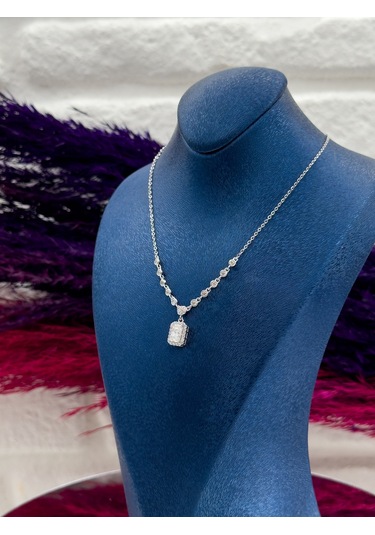 925 Ayar Gümüş Pırlanta Montür Baget Desenli Popüler Kadın Kolye Gümüş