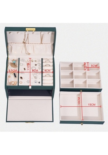 Dancemonkey Cbtx Üç Katlı Mücevher Kutusu, Pu Deri Kolye Küpe Yüzük Saklama Kutusu, Kilitli 17x14x13cm Koyu Mavi Koyu Mavi