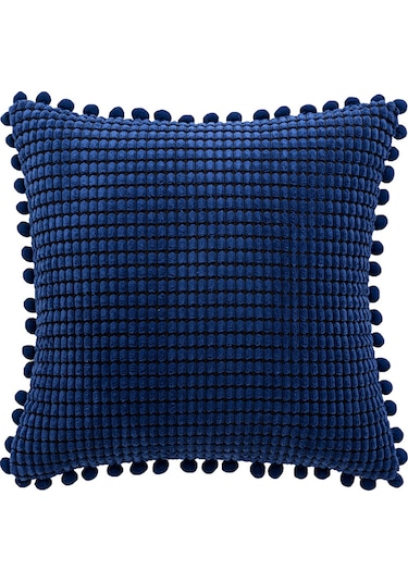 Wezone Modern Ev Dekoru Makyajlı Mısır Tanesi Dokulu Kadife Yastık Kılıfı - Saf Renkli, 45x45 Cm, İç Dolgu Yok Lacivert Diğer