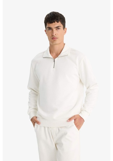Defacto Regular Fit Dik Yaka Yarım Fermuarlı Basic Düz Sweatshirt X7405az25auwt32 Beyaz Defacto Regular Fit Dik Yaka Yarım Fermuarlı Basic Düz Sweatshirt X7405az25auwt32 Beyaz