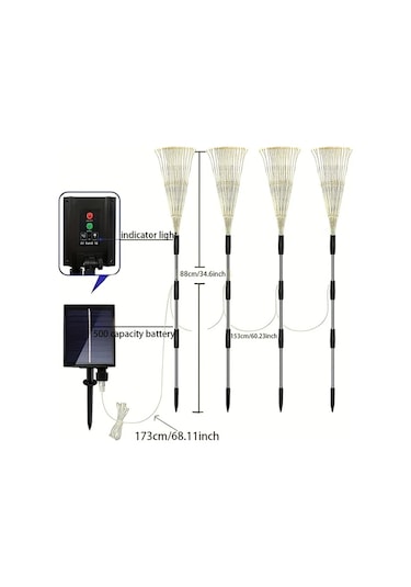 Honeybeeshop 4 Adet Güneş Enerjili Çok Renkli 320 Led Karahindiba Bakır Tel Işıklar 8 Aydınlatma Modu Akıllı Sensör Bahçe Dekorasyonu