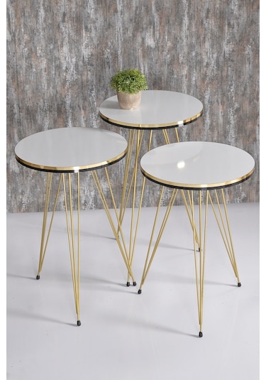 Zigon Sehpa Çift Gold Krem Tel (503659053)