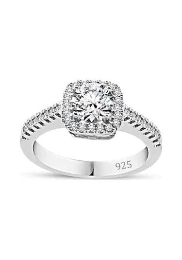 925 Ayar Gümüş Pırlanta Montür Kare Zirkon Taşlı Kadın Yüzük Gümüş