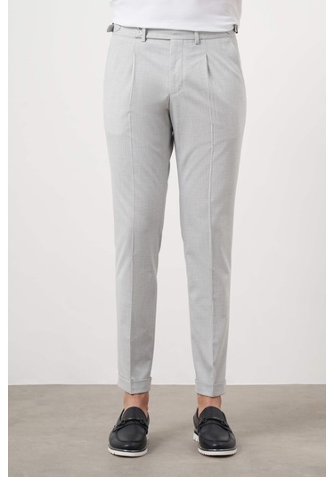 Morven Erkek Gri Poliviskon Trend Pileli Slim Fit Spor Pantolon Gri
