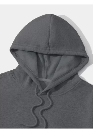 Erkek Düz Kapüşonlu Sweat - Füme renkli Çok Renkli