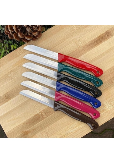 Solingen Simli Tırtıklı Sebze Meyve Bıçağı 6 Adet Karışık Renk