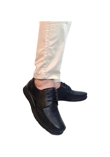 Fiyra Fth03 Siyah Hakiki Deri Kaymaz Bağacaklı Erkek Ayakkabı Siyah