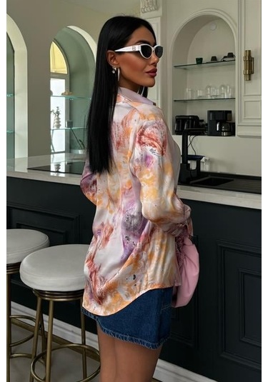 Batik Desenli Saten Gömlek 3409 Multi