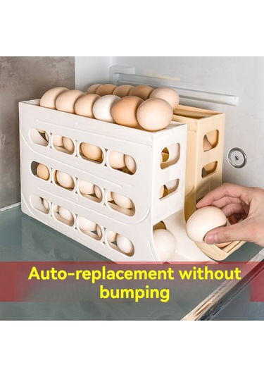 Ximistore9 Beyaz Otomatik Yuvarlanan 30 Yumurta Depolama Kutusu, Çift Katlı Buzdolabı Kapısı Organizatörü - 1 Adet Beyaz
