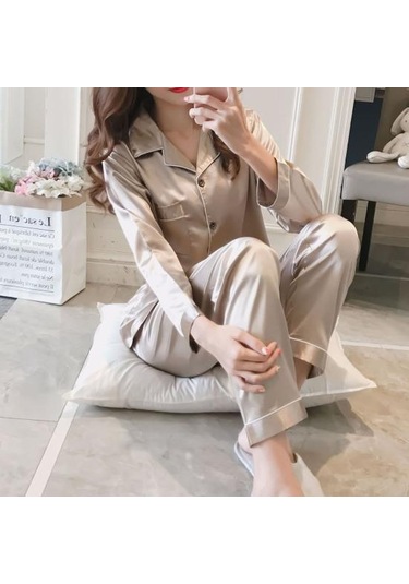 Şarap Kırmızısı 2 Adet/takım Büyük Kadın Gecelik Yatak Açma Yaka Pürüzsüz Nefes Tek Göğüslü Uzun Kollu Pijama Takım Elbise Yetişkin İçin 3xl Şarap Kırmızısı Bordo