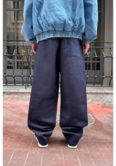 Flaw Bel Lastikli Baggy Gabardin Pantolon Lacivert Lacivert