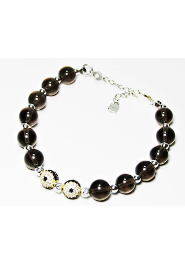 Lilahgümüş Gümüş Dumanlı Kuvars Siyah Beyaz Taşlı Kadın Bileklik