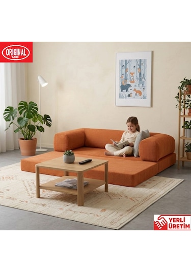 Pleasant K180x90 Sünger Kanepe Modüler Kadife Kumaşlı Koltuk Turuncu