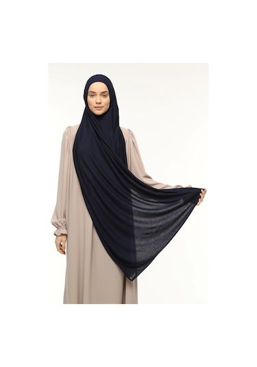 Hazır Pratik Geçmeli Lüks Düz Penye Şal Çapraz Hizalı Lacivert