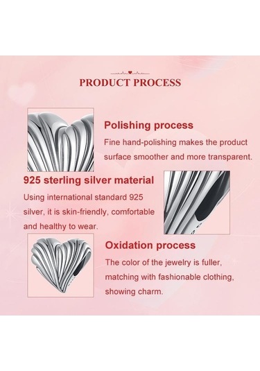 Fastbuy S925 Ayar Gümüş Kalp Boncuk Bilezik, Renkli Desen, Klasik Hediye Çok Renkli