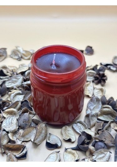 Kırmızı Renk Lavanta Kokulu Soya Mum 210 Cc 1 Adet - Renkli Kavanozda Mum 1 Adet Kirmızı
