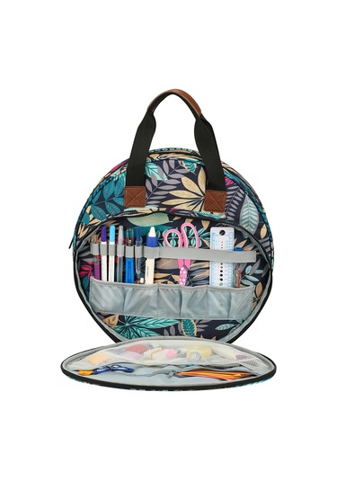 Yuntech01 Mavi Yaprak Desenli Dairesel İpek İşçilik Çantası - 600d Oxford Kumaş Alet Saklama Çantası Mavi