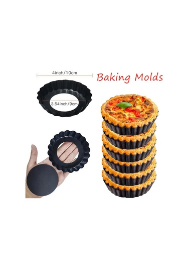 Xurunkeji Adet 4 İnç/10 Cm Mini Turta Muffin Kek Kalıbı Yapışmaz Tart Kiş Flan Kalıbı Çıkarılabilir Gevşek Tabanlı Yuvarlak Fırın Kapları Siyah