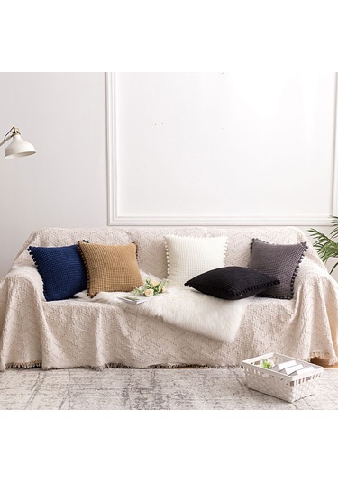 Wezone Modern Ev Dekoru Makyajlı Mısır Tanesi Dokulu Kadife Yastık Kılıfı - Saf Renkli, 45x45 Cm, İç Dolgu Yok Lacivert Diğer