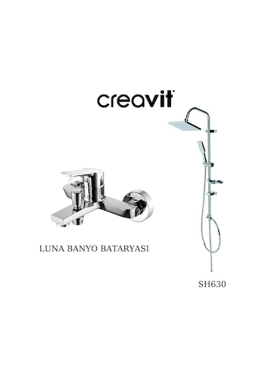 Creavit Luna LN2500 Banyo Bataryası + SH630 Kare Tepe Duş Sistemi Krom