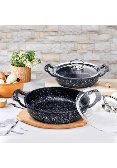 Oms 3286 4 Parça 18 22 CM Döküm Omlet Sahan Seti Siyah