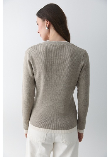 Açık Vizon 2 Patlı Düğmeli Kazak - 251023 Açık Vizon