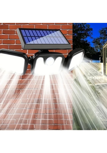 Xuweiwei Güneş Enerjili Üç Başlı Duvar Lambası Solar Led Ayarlanabilir Yön Sensörlü Üç Modlu Avlu Bahçe Kaldırım