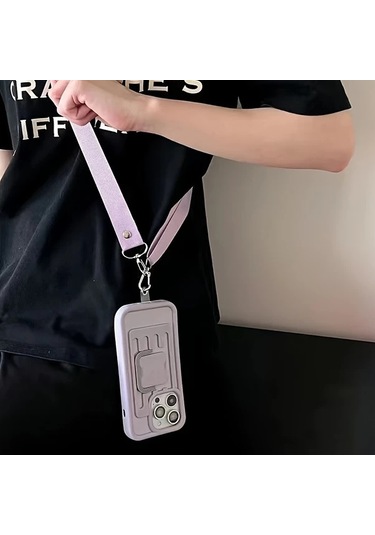 Elmpaly İphone 15 Pro Max Bright Pink Çapraz Taşımalı Depolama Telefon Kılıfı