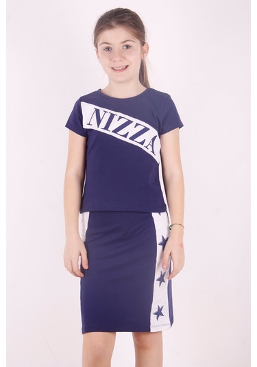 Toontoy Kız Çocuk Yıldız Baskılı Etekli Takım Lacivert