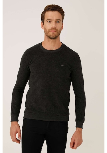 İgs Erkek Antrasit Standart Bisiklet Yaka Triko Antrasit