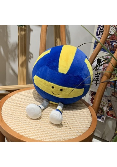 Tenfowee Büyük Boy 28cm Mavi-sarı Voleybol Desenli Yastık, 100% Polyester Dolgulu, Elle Yıkama Önerilen Yumuşak Pelüş Oyuncak Diğer