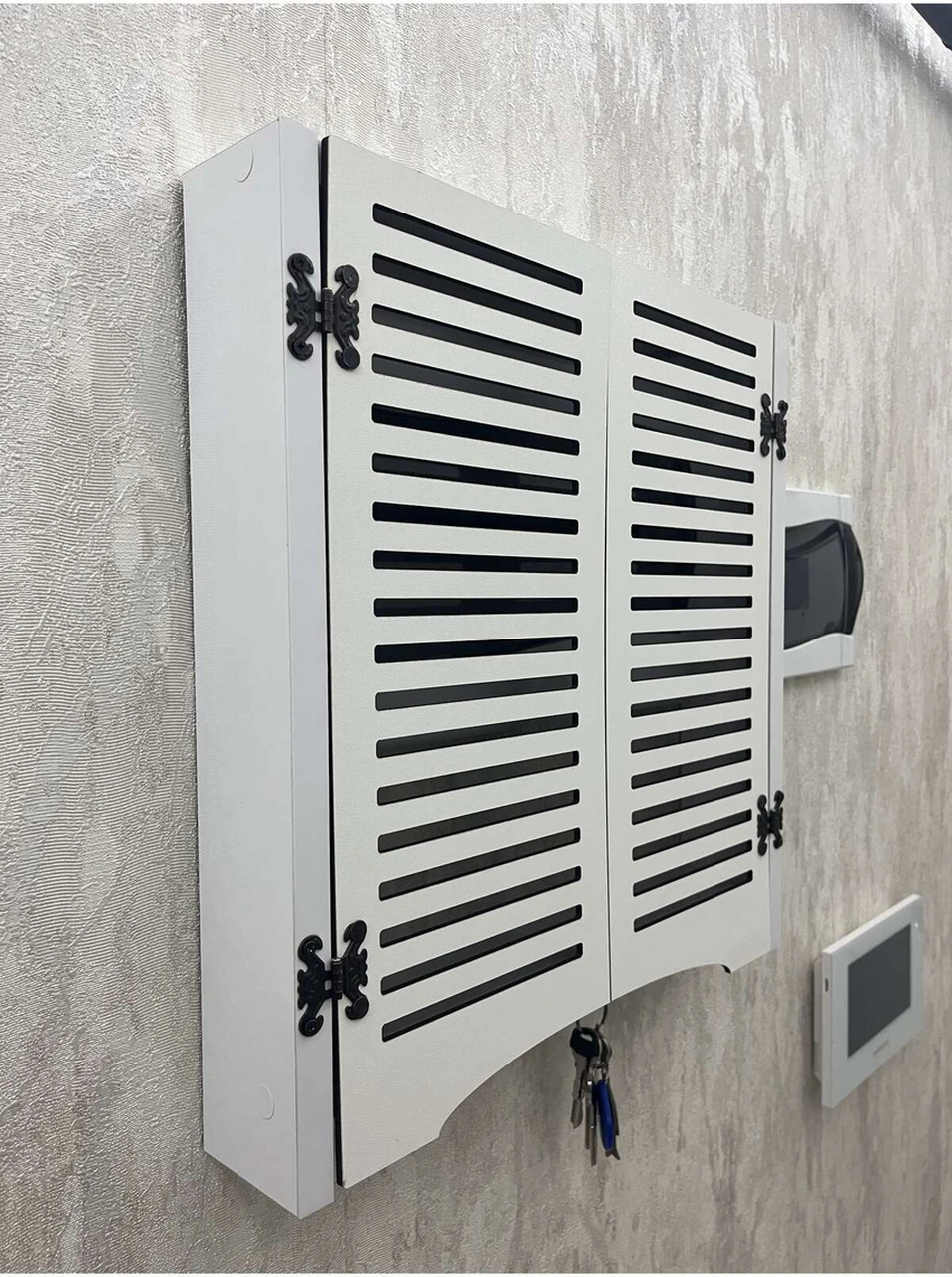 Elektrik Pano Düzenleyici Duvar Düzenleyici Ahşap Dekoratif Beyaz Kutu Anahtarlık Düz Çizgi 41 X 41